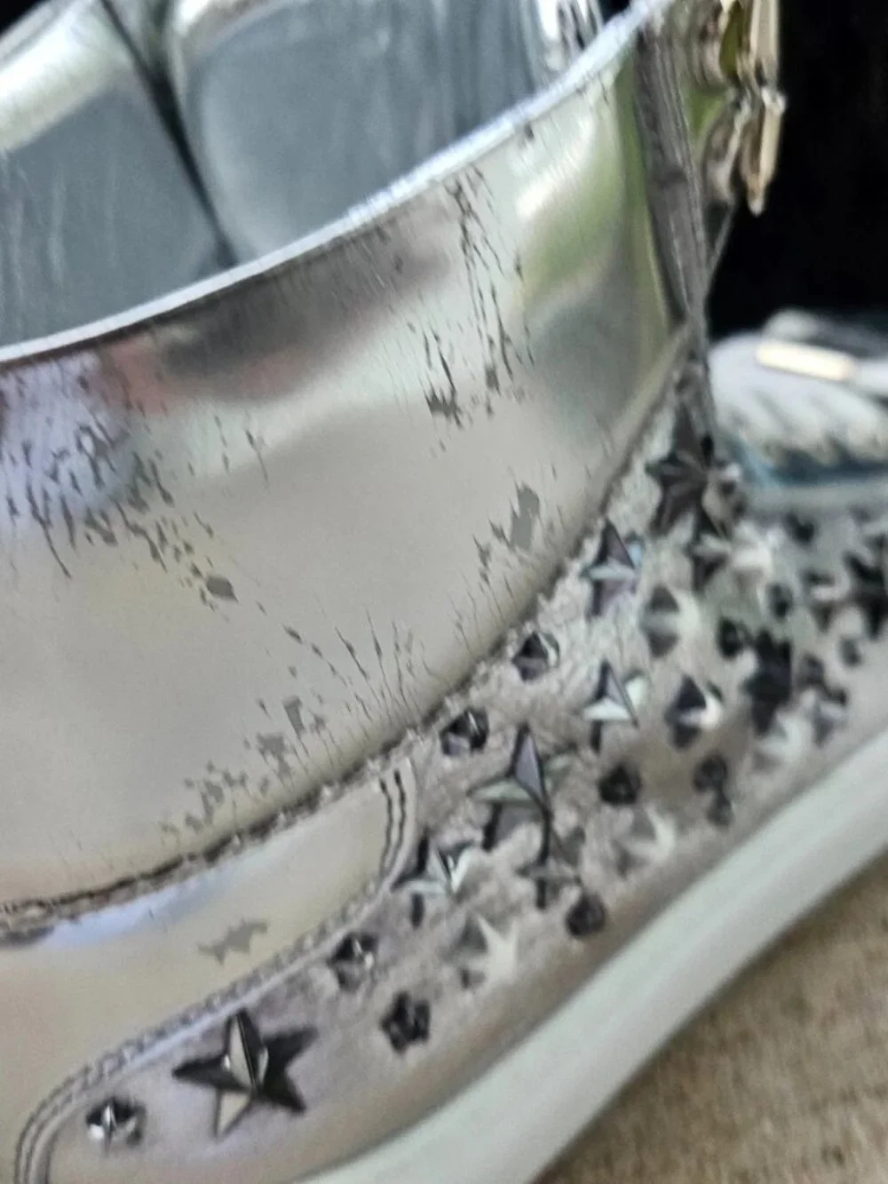 Jimmy Choo Women Sneaker Silver Tone Studs High Top Shoes Size 40.5 Made Italy